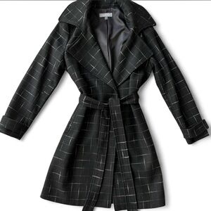 Bagatelle Black + White Plaid Belted Trench Coat